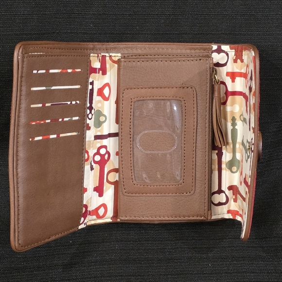 Vintage Vera Bradley Tri Fold Wallet Red Corduroy Brown Leather - Picture 6 of 8